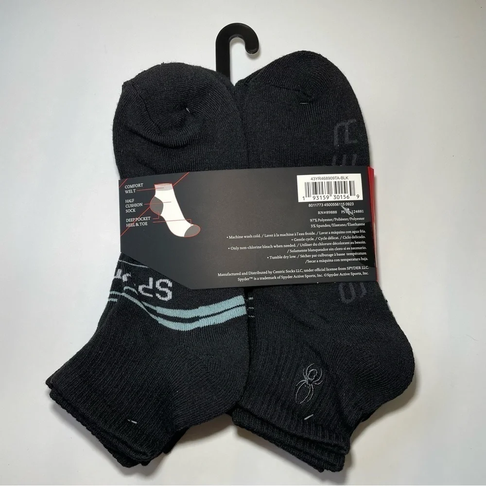Spyder men’s quarter socks 6 pairs size 6-12 black gray